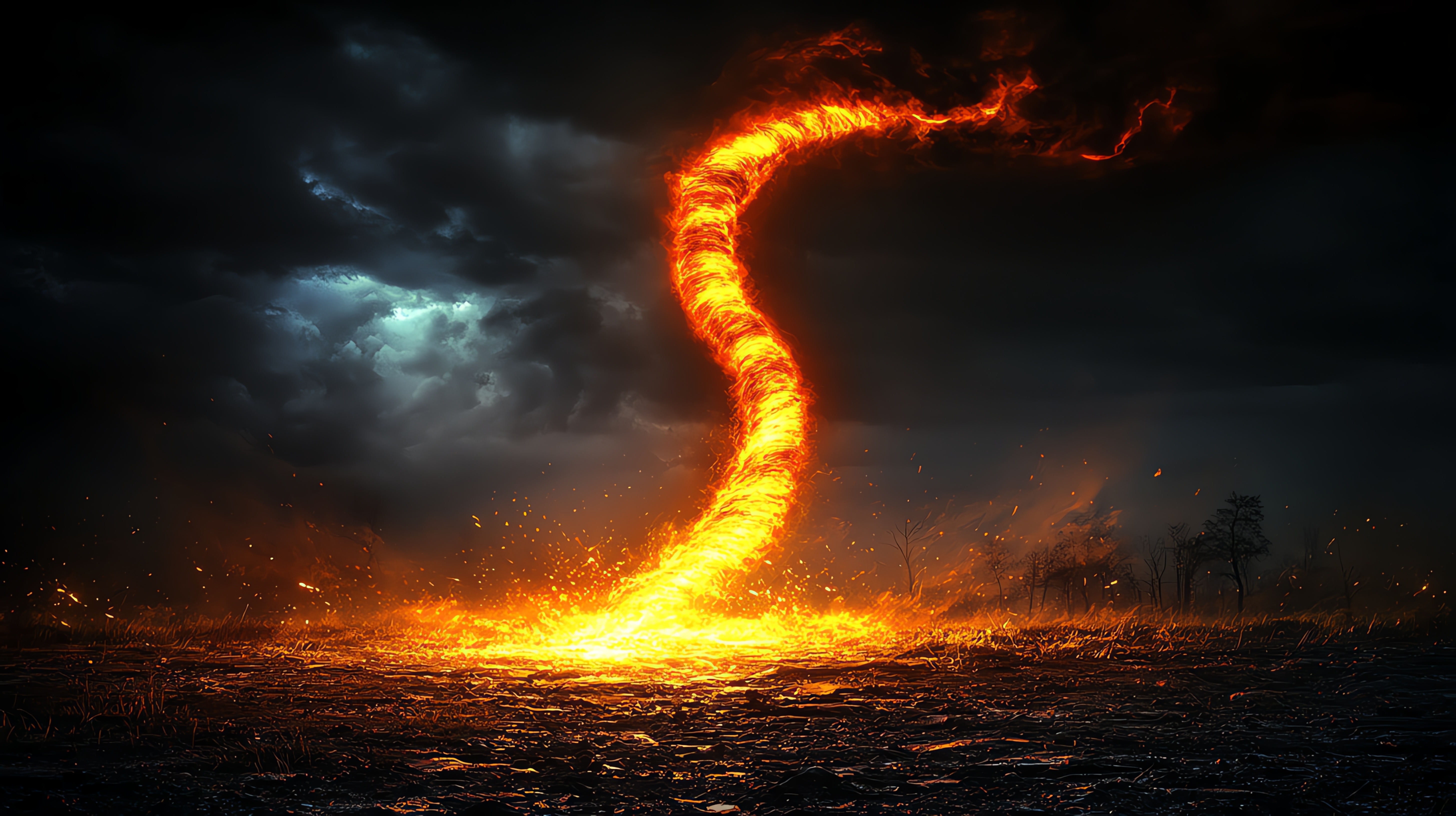 Reproduction d'une tornade de lave sur un volcan. Un phénomène pour lequel il existe peu d'images. © Vocano_King_Logo, Adobe Stock